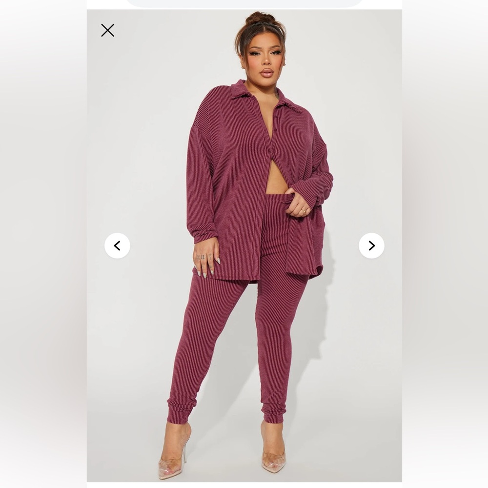 NWT Fashion Nova Maddie Ribbed Legging Set - Burgundy Size: 1X